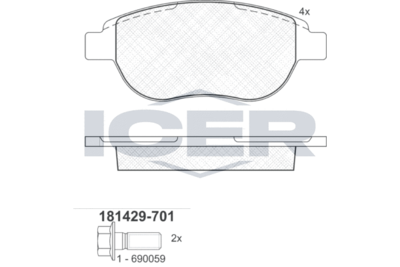 181429701 ICER Комплект тормозных колодок, дисковый тормоз