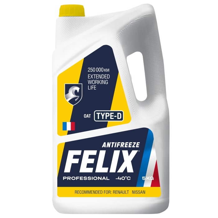 Антифриз Felix Type-D G12++ -40°C желтый готовый 5 кг