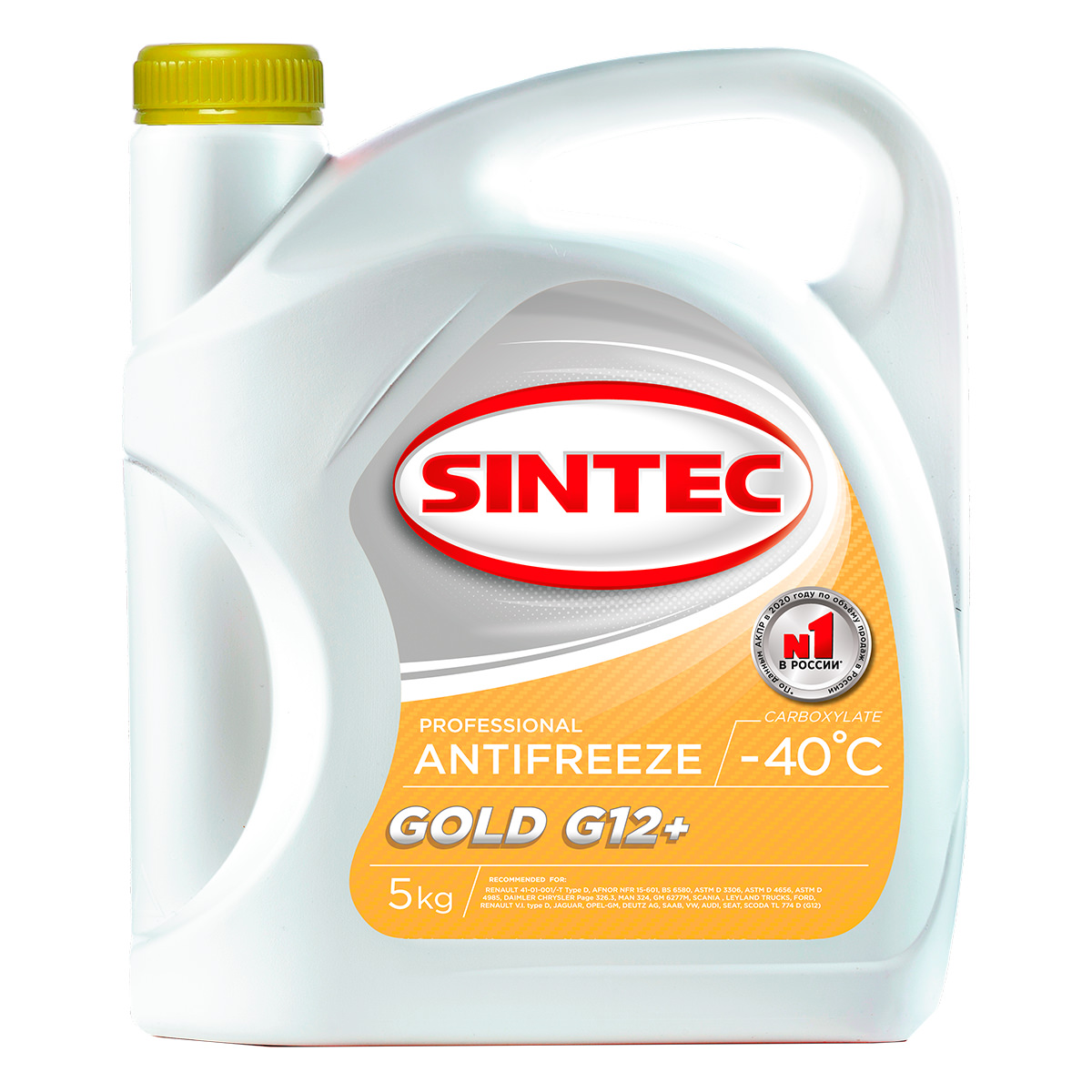 Антифриз Sintec Gold G12+ -40°С желтый готовый 5 кг