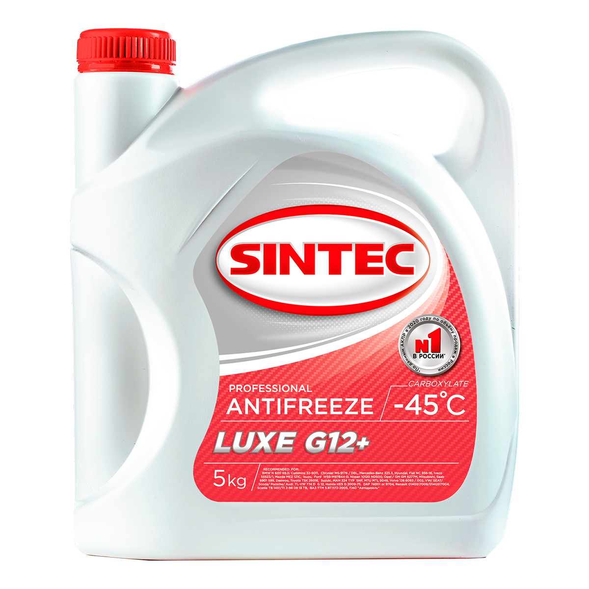 Антифриз Sintec Luxe G12+ -45°C красный готовый 5 кг