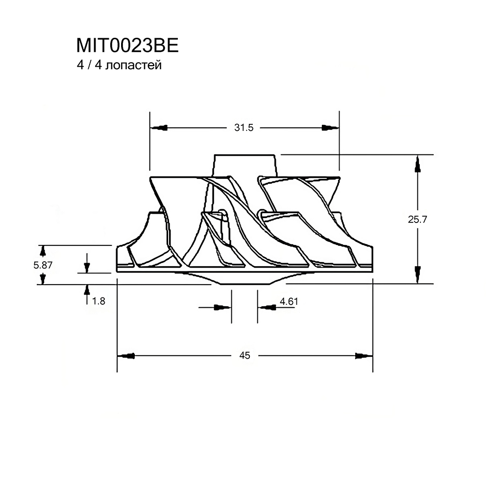 Крыльчатка турбокомпрессора Krauf                MIT0023BE
