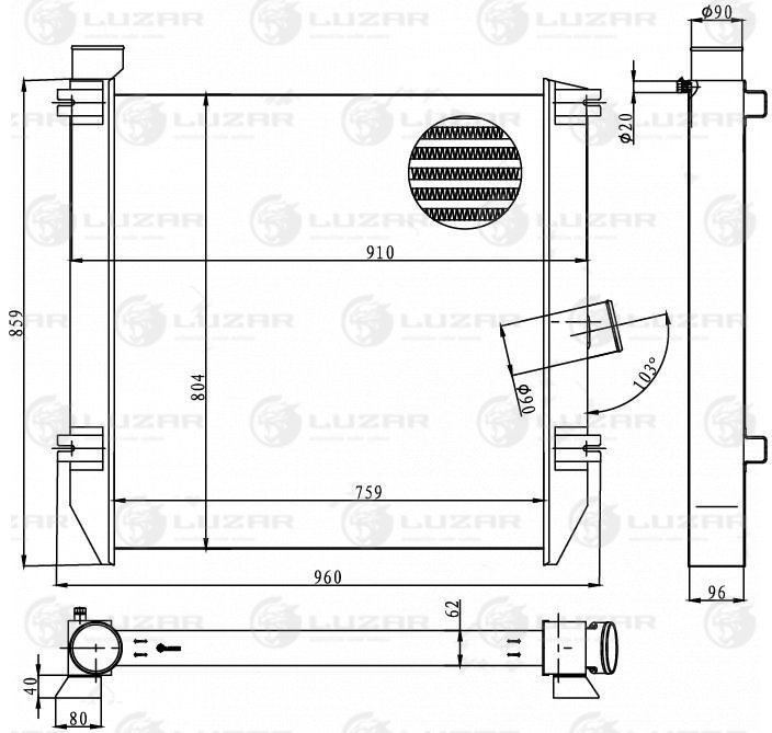 Радиатор интеркулера Luzar                LRIC 1209