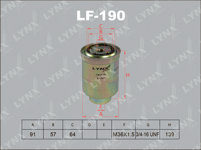 LF190 LYNXauto Топливный фильтр