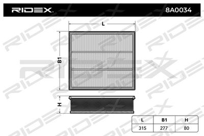 8A0034 RIDEX Воздушный фильтр