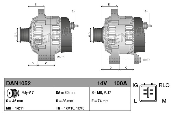 DENSO DAN1052 Генератор