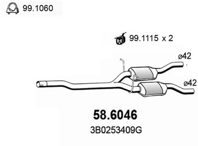586046 ASSO Средний глушитель выхлопных газов