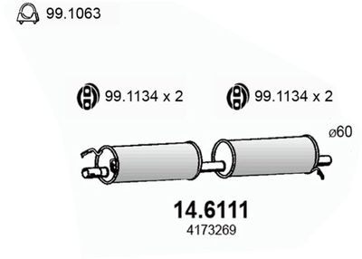 146111 ASSO Средний глушитель выхлопных газов