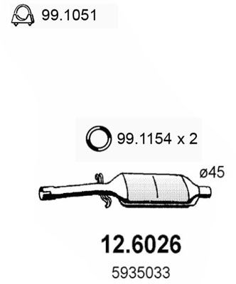 126026 ASSO Средний глушитель выхлопных газов