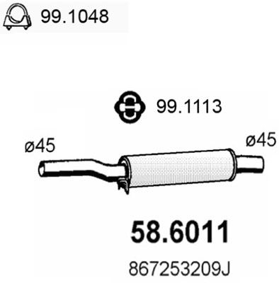 586011 ASSO Средний глушитель выхлопных газов