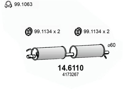 146110 ASSO Средний глушитель выхлопных газов