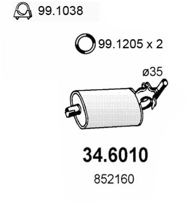 346010 ASSO Средний глушитель выхлопных газов