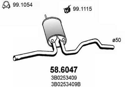 586047 ASSO Средний глушитель выхлопных газов