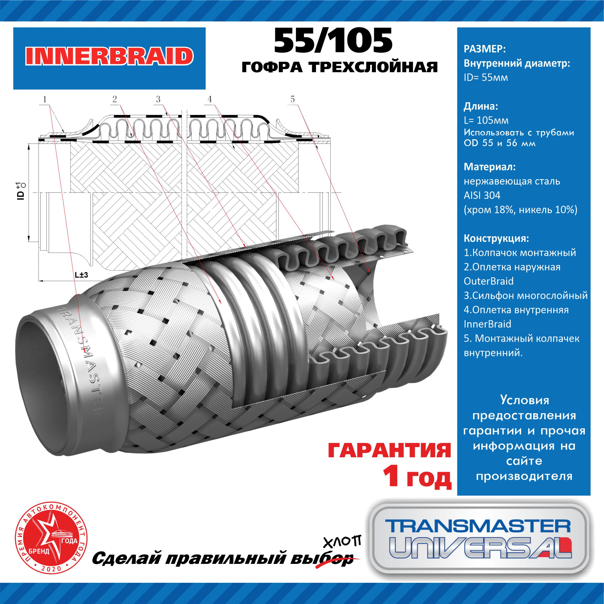 Гофра 55( 2)х105(+2) трехслойная76895 TRANSMASTER UNIVERSAL                55105