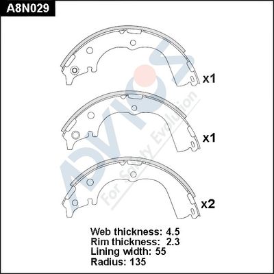 A8N029 ADVICS Комплект тормозных колодок