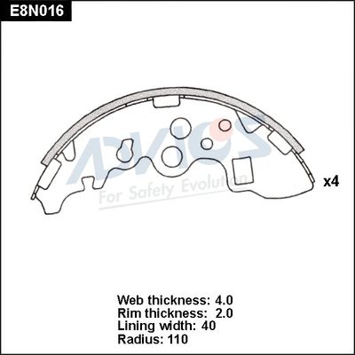 E8N016 ADVICS Комплект тормозных колодок