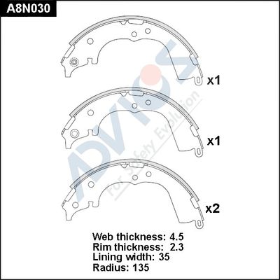 A8N030 ADVICS Комплект тормозных колодок