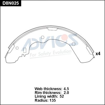 D8N025 ADVICS Комплект тормозных колодок