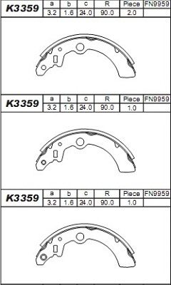 K3359 ASIMCO Комплект тормозных колодок