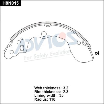 H8N015 ADVICS Комплект тормозных колодок