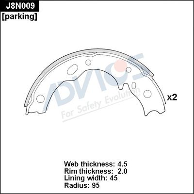 J8N009 ADVICS Комплект тормозных колодок