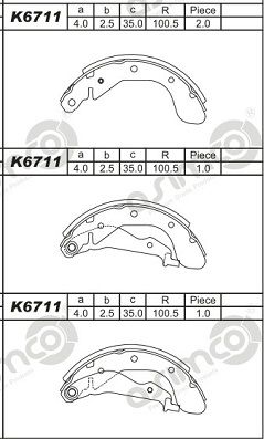 K6711 ASIMCO Комплект тормозных колодок