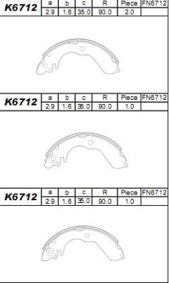 K6712 ASIMCO Комплект тормозных колодок