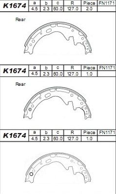 K1674 ASIMCO Комплект тормозных колодок