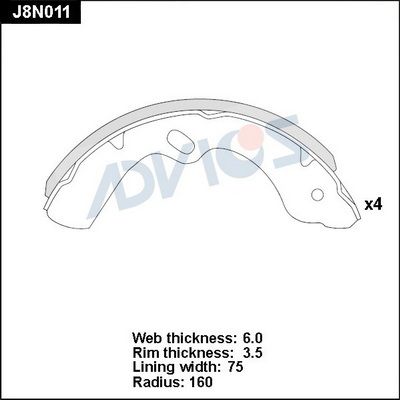 J8N011 ADVICS Комплект тормозных колодок