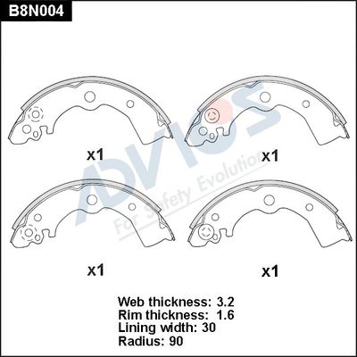 B8N004 ADVICS Комплект тормозных колодок