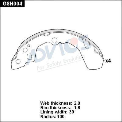 G8N004 ADVICS Комплект тормозных колодок