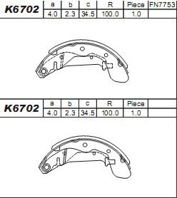 K6702 ASIMCO Комплект тормозных колодок