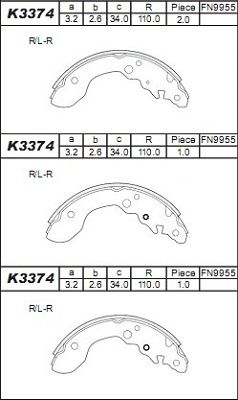 K3374 ASIMCO Комплект тормозных колодок