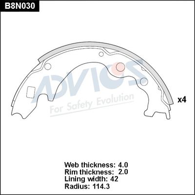 B8N030 ADVICS Комплект тормозных колодок