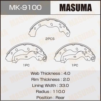 MK9100 MASUMA Комплект тормозных колодок