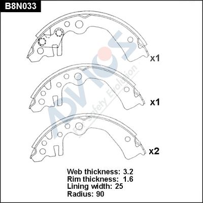 B8N033 ADVICS Комплект тормозных колодок