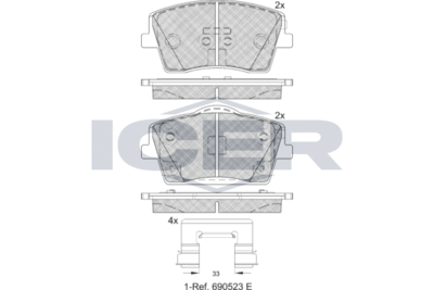 182354 ICER Комплект тормозных колодок, дисковый тормоз