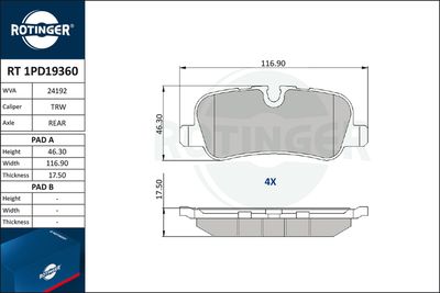 RT1PD19360 ROTINGER Комплект тормозных колодок, дисковый тормоз