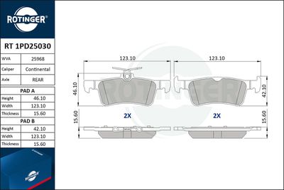 RT1PD25030 ROTINGER Комплект тормозных колодок, дисковый тормоз