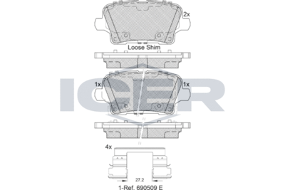182344 ICER Комплект тормозных колодок, дисковый тормоз
