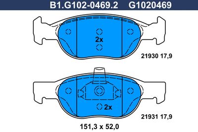 B1G10204692 GALFER Комплект тормозных колодок, дисковый тормоз