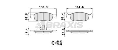 AA0242 BRAXIS Комплект тормозных колодок, дисковый тормоз