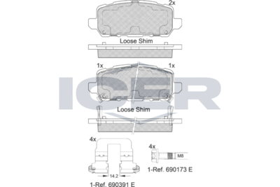 182312 ICER Комплект тормозных колодок, дисковый тормоз