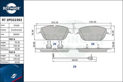 RT2PD22392 ROTINGER Комплект тормозных колодок, дисковый тормоз