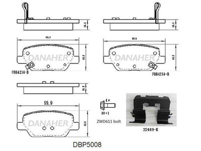 DBP5008 DANAHER Комплект тормозных колодок, дисковый тормоз