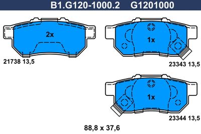 B1G12010002 GALFER Комплект тормозных колодок, дисковый тормоз