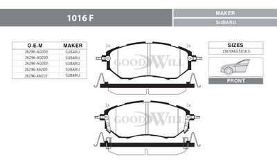 1016F GOODWILL Комплект тормозных колодок, дисковый тормоз