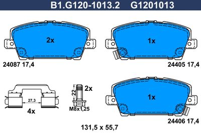 B1G12010132 GALFER Комплект тормозных колодок, дисковый тормоз
