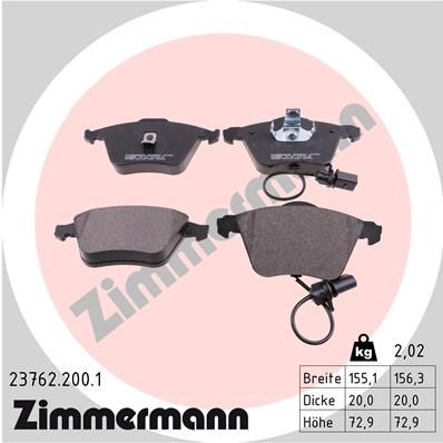 237622001 ZIMMERMANN Комплект тормозных колодок, дисковый тормоз