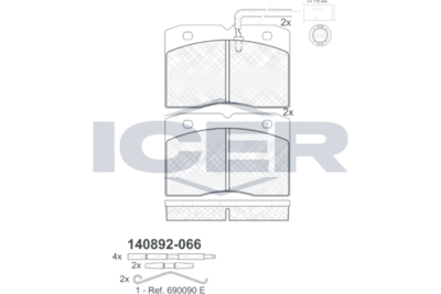 140892066 ICER Комплект тормозных колодок, дисковый тормоз