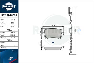 RT1PD18602 ROTINGER Комплект тормозных колодок, дисковый тормоз